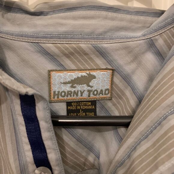 Horny toad button down gray/blue striped shirt L - Picture 2 of 3